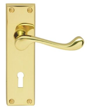 Scroll Furniture Lever Lock Polished Brass (Per SET)