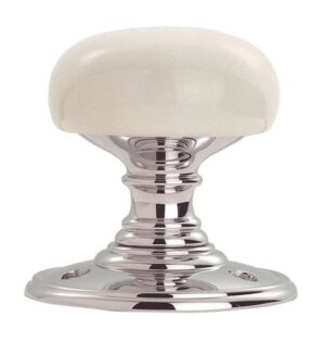 Delamain White Porc Knob F/F Rose 60mm P/Chrome (Per SET)