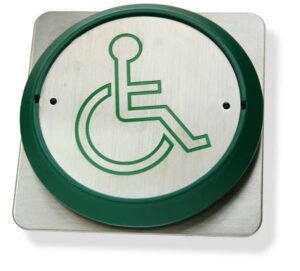 Exit Switch Round Wheelchair Symbol SS/Green (Per EACH)