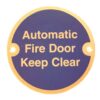 Sign Auto Fire Door Keep Clear 75mm Dia PB (Per EACH)