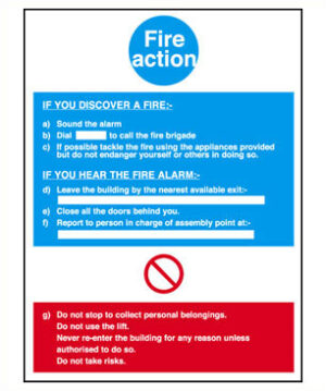 Sign Fire Action Notice Plas 200x300 (Per EACH)