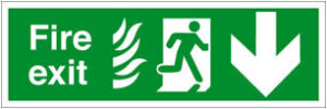 Sign Fire Exit (Flame) Down Self Adhesive 600x200 (Per EACH)