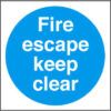 Sign Fire Escape Keep Clear Self Adhesive 150x150 (Per EACH)