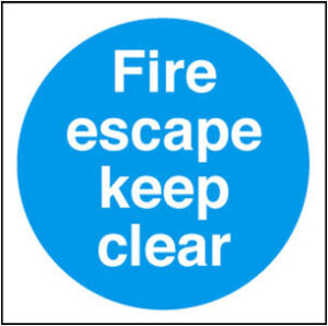 Sign Fire Escape Keep Clear Self Adhesive 150x150 (Per EACH)