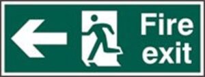 Sign Fire Exit Arrow Left Self Adhesive 600x200 (Per EACH)