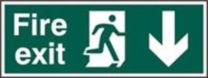 Sign Fire Exit Arrow Down Self Adhesive 400x150 (Per EACH)