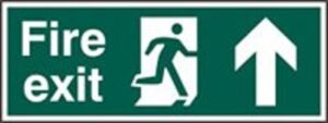 Sign Fire Exit Arrow Up Self Adhesive 600x200 (Per EACH)