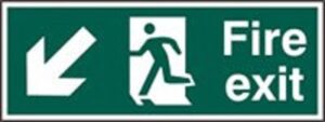 Sign Fire Exit Arrow Down/Left Self Adhesive 400x150 (Per EACH)