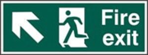 Sign Fire Exit Arrow Up/Left Self Adhesive 400x150 (Per EACH)