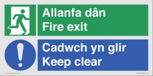 Sign Fire Exit Keep Clear English/Welsh Plas 300x150 (Per EACH)