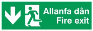 Fire Exit Arrow Down English/Welsh Rp Ph/L 450x150 (Per EACH)