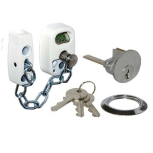 Door Chain Lockable C/W Rim Cylinder White (Per EACH)