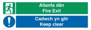 Sign Fire Exit Keep Clear English/Welsh Plas 600x200 (Per EACH)